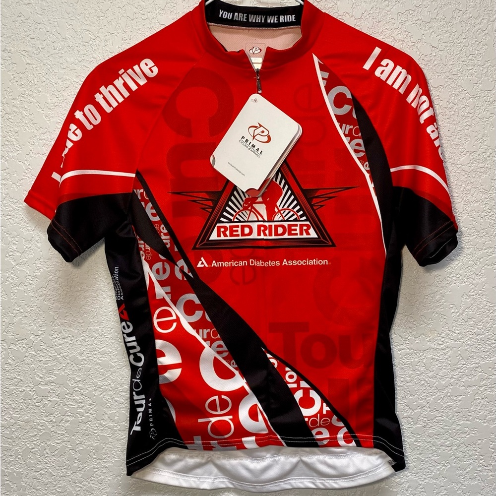 Primal Cycling Jersey Youth Size XL Sport Cut “I Ride With Diabetes!” Red Rider
